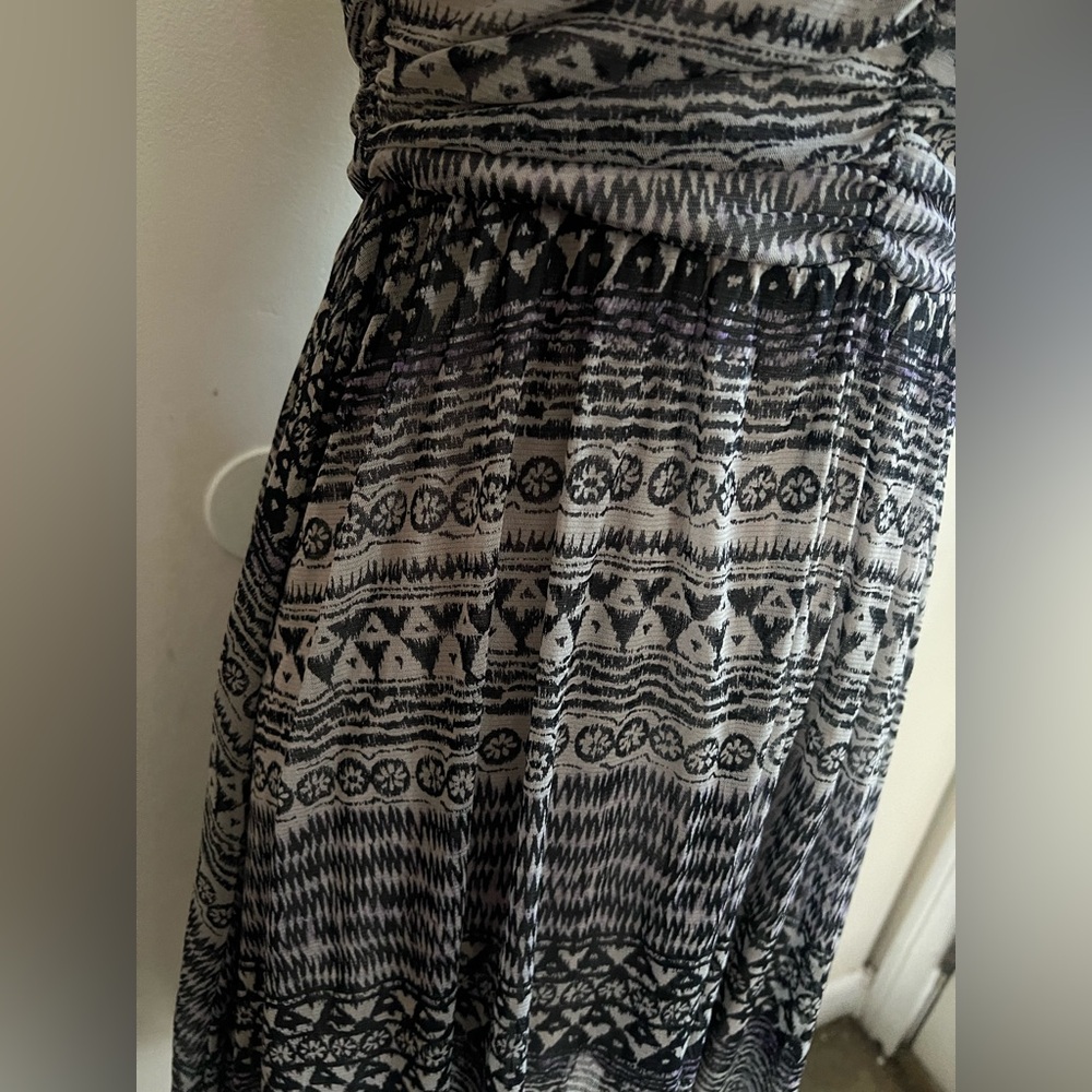 Free People Black White Geometric Tribal Mesh Ruched Mini Dress Womens Medium - Picture 4 of 10
